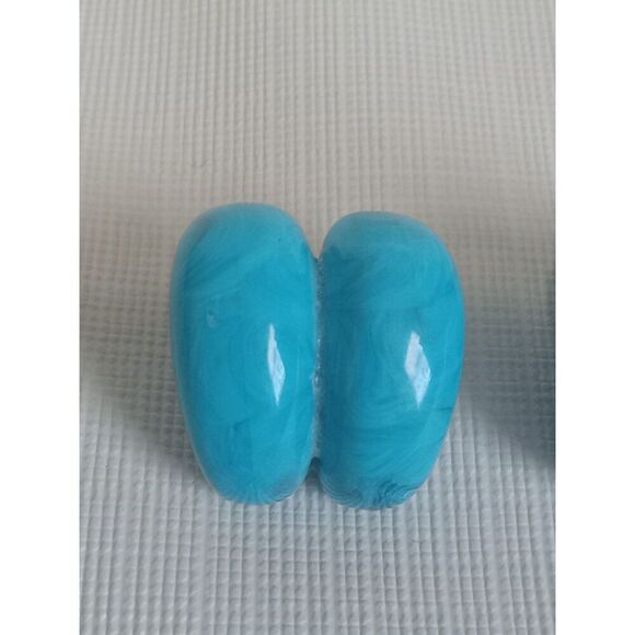 Chunky Blue Marbled Swirl Acrylic Post Backs Statement Style Fashion Earrings - Picture 5 of 9